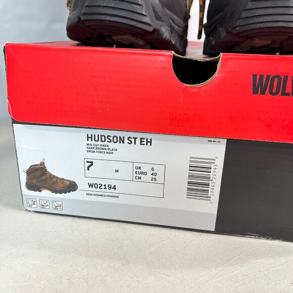 Wolverine Hudson Boots Men's Size 7M Brown Black Steel Toe Hiker Work W02194 - Picture 2 of 16